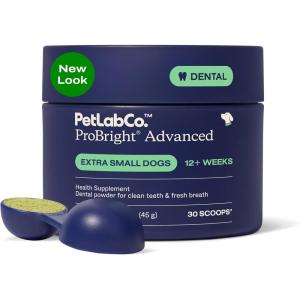 PetLab Co. ProBright Advanced Dental Powder – Dog Breath Freshener – Teeth Cleaning Made Easy – Targets Tartar & Bad Breath – Packaging May Vary – Formulated for Small Dogs(Extra Small Dogs)