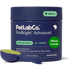 PetLab Co. ProBright Advanced Dental Powder – Dog Breath Freshener – Teeth Cleaning Made Easy – Targets Tartar & Bad Breath – Packaging May Vary – Formulated for Small Dogs(Medium Dogs)