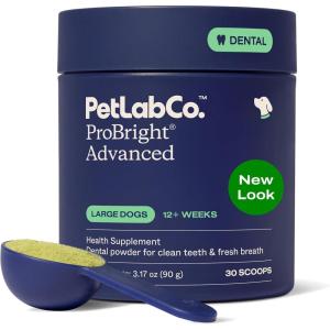 PetLab Co. ProBright Advanced Dental Powder – Dog Breath Freshener – Teeth Cleaning Made Easy – Targets Tartar & Bad Breath – Packaging May Vary – Formulated for Small Dogs(Large Dogs)