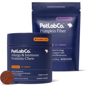 PetLab Co – Gut & Allergy Bundle: Pumpkin Powder Blend for Firm Stools & Healthy Digestion & Allergy & Immune Probiotic Soft Chews to Support Immune Response