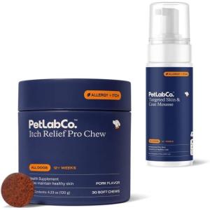 PetLab Co. – Itch Bundle: Dog Itch Relief Chews Support Dry, Itchy Skin Daily with Turmeric, Omega 3 & 6, 30 Count & Dog Mousse for Occasional Dry Skin Support 7 Ounces