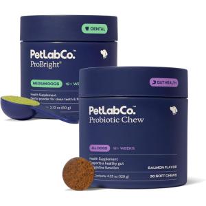 PetLab Co. – Oral Hygiene & Gut Health Bundle: Dental Powder for an Effortless Clean in 1 Scoop for Medium Sized Dogs & Probiotics for Dogs Supporting Gut Health & Seasonal Allergies