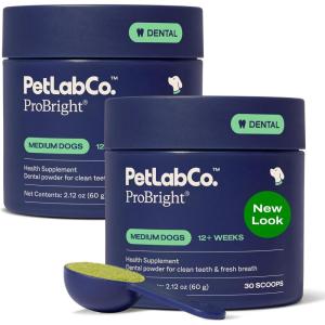 PetLab Co. ProBright Dental Powder – Dog Breath Freshener – Teeth Cleaning Made Easy – Targets Tartar & Bad Breath – Formulated for Medium Size Dogs – Pack of 2