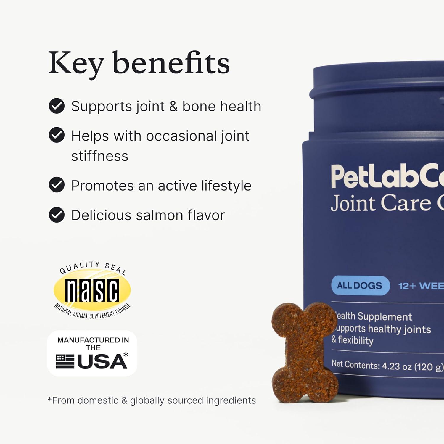 image:imagePetlab Co Joint Care Chews for Dogs High Levels of Glucosamine Green Lipped Mussels Omega 3 and Turmeric Hip and Joint Supplement for Dogs to Actively Support Mobility Packaging May VarySalmon