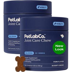 Petlab Co. Joint Care Chews for Dogs – High Levels of Glucosamine, Green Lipped Mussels, Omega 3 and Turmeric – Hip and Joint Supplement for Dogs to Actively Support Mobility, Packaging May Vary(Pork)