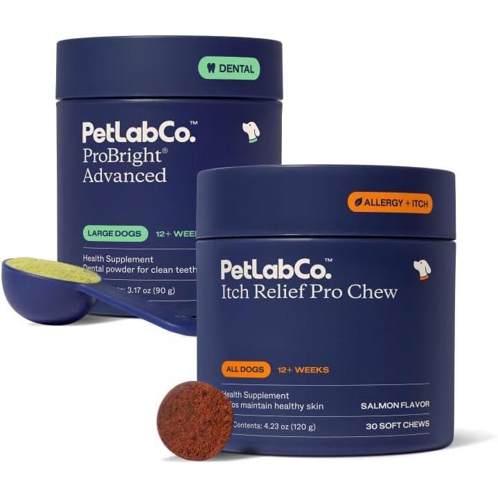 image:imagePetLab Co  Itch amp Breath Bundle Dental Powder for Fresh Breath in just 1 Scoop for Large Dogs amp Salmon Itch Relief Chew Pro Effortless Seasonal Allergy Support