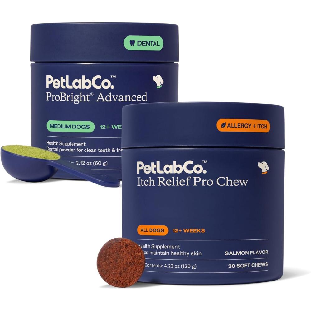 image:imagePetLab Co Itch amp Breath Bundle Dental Powder for Fresh Breath in just 1 Scoop for Medium Dogs amp Salmon Itch Relief Chew Pro Effortless Seasonal Allergy Support