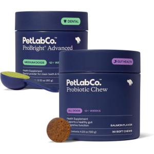 PetLab Co. – Gut & Breath Bundle: Dental Powder for Fresh Breath in 1 Scoop. for Medium Dogs & Salmon Dog Probiotics to Support a Healthy Gut – Easy to Use – Innovative Formulas