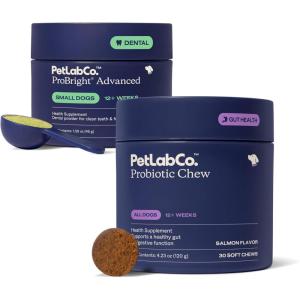 PetLab Co. – Gut & Breath Bundle: Dental Powder for Fresh Breath in 1 Scoop. for Small Dogs & Salmon Dog Probiotics to Support a Healthy Gut – Easy to Use – Innovative Formulas