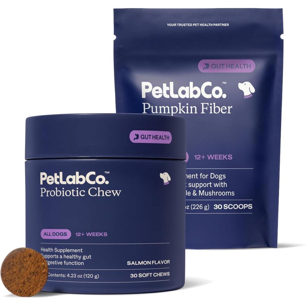 image:imagePetLabCo Gut amp Digest Daily Duo Pumpkin Powder Blend for Easy Digestion amp Firm Stools for SmallMediumLarge Dogs amp SalmonFlavoured Probiotic Chews to Support Gut amp Immune Balance Easy to Use